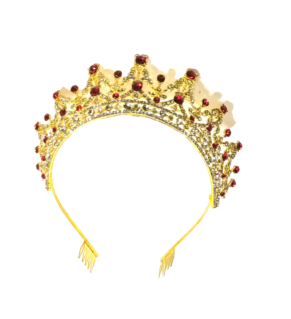 Tiara Gold Tone Red Rhinestone Wedding Cosplay